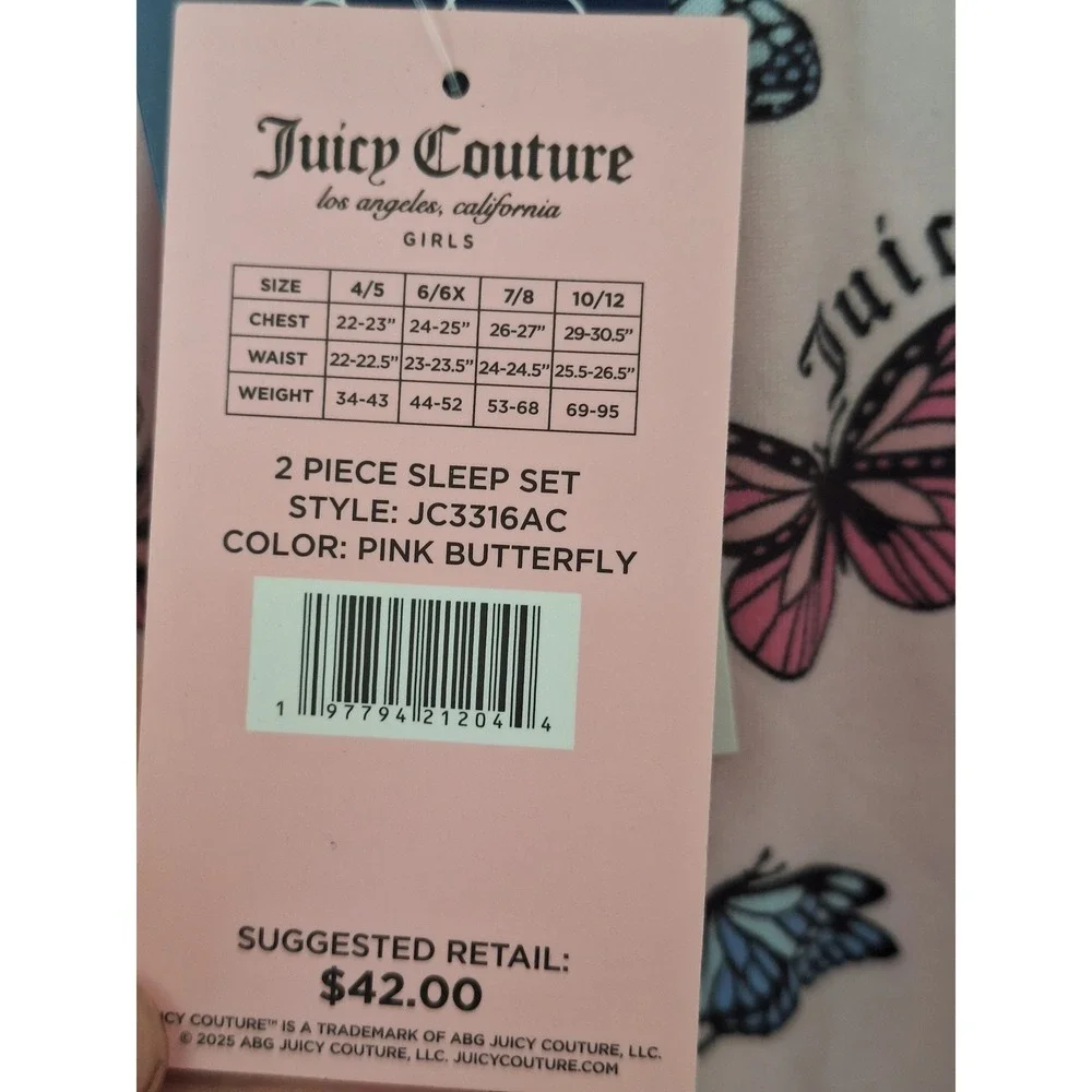 Juicy Couture Kids Pajamas,‎ Size 6-6X